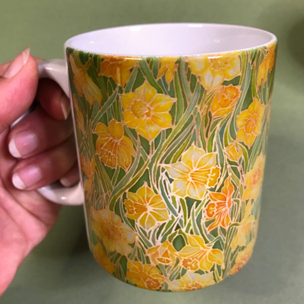 Yellow Daffodils mug - Mug and coaster box set -  Tea or Coffee Flower Mug In Yellow and Green - Mug Gift Set
