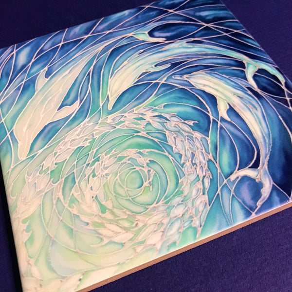 Blue Dolphins Ceramic Tiles -  Bathroom Kitchen Hand Printed Tiles