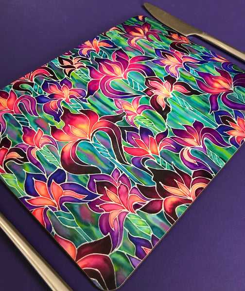 Iris  Glass chopping board - Irises Placemats & Coasters -  Pink Green Purple Table Mats