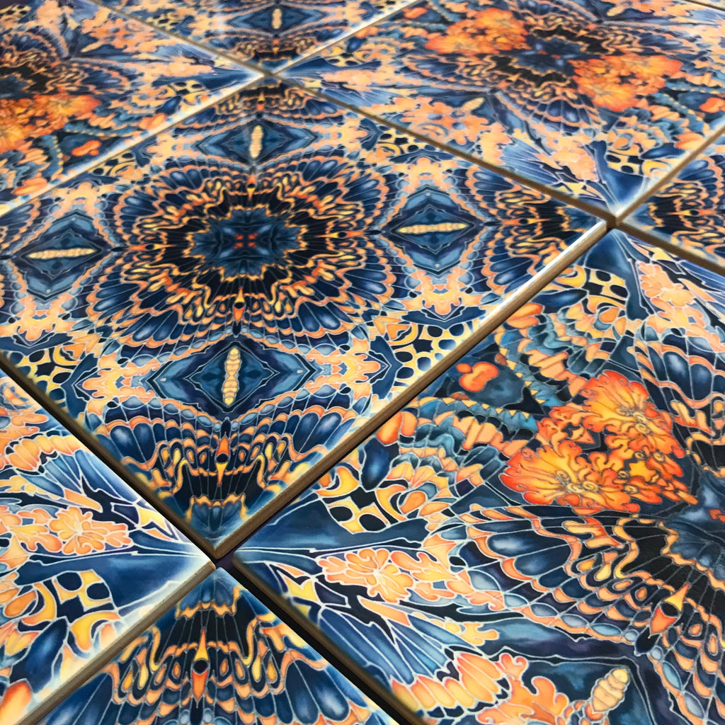 Contemporary Tiles Mixed Patterns - Grey Blue Orange Tiles - Beautiful Tile - Bohemian Tiles