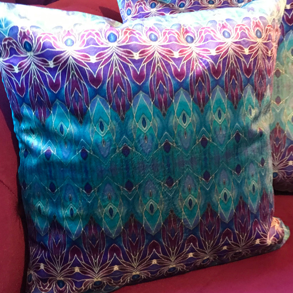 Purple Turquoise Persian Orchid Luxury Velvet Cushion - Dramatic Throw Pillow