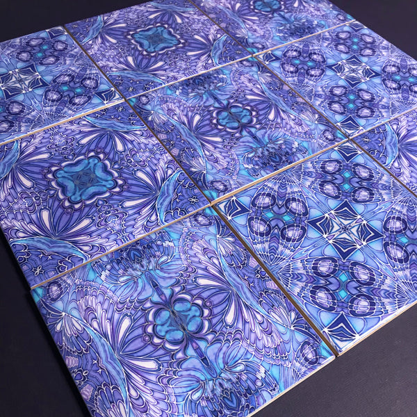 Contemporary Blueberry Butterfly Tiles Mixed Patterns - Blue Green Purple Tiles - Beautiful Tile - Bohemian Tiles