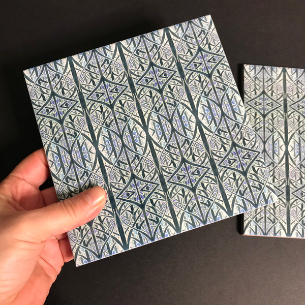 Contemporary Charcoal and Pale Blue Woven Trees Ceramic Tiles -  Ceramic Hand Printed Tiles