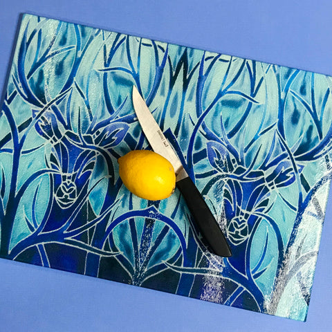 Blue Stag Glass Chopping Board and Heat Proof pot stand - Trivet - platter counter saver