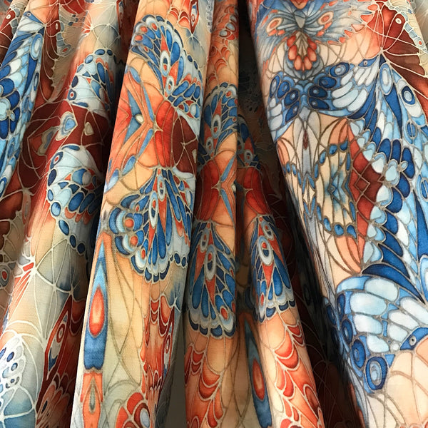 Chenille Butterfly Made to Order Curtains.  Blue Teracotta Bespoke Designer Fabrics