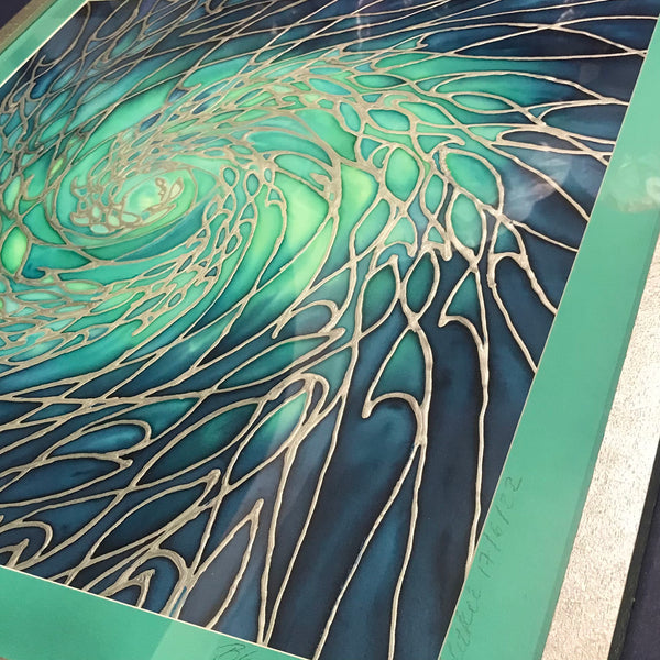 SOLD Sea Green Blue Aqua Mesmerising Shoal Silk Painting - hand painted silk Sparkling  Shoal