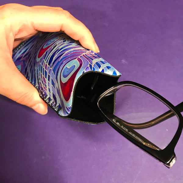 Blue Purple Red Peacock Feathers glasses cover - Reading / Large Glases Cover