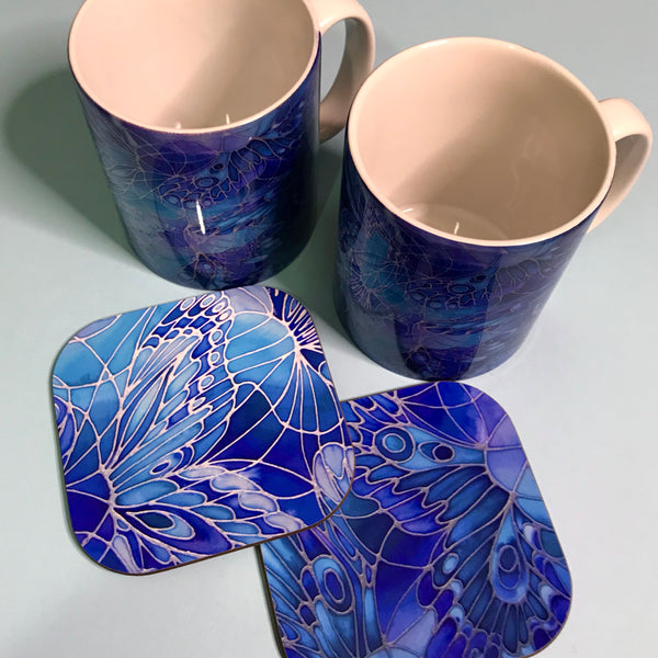 Blue Butterfly Mug and Coaster - Butterfly Mug Box Set - colours