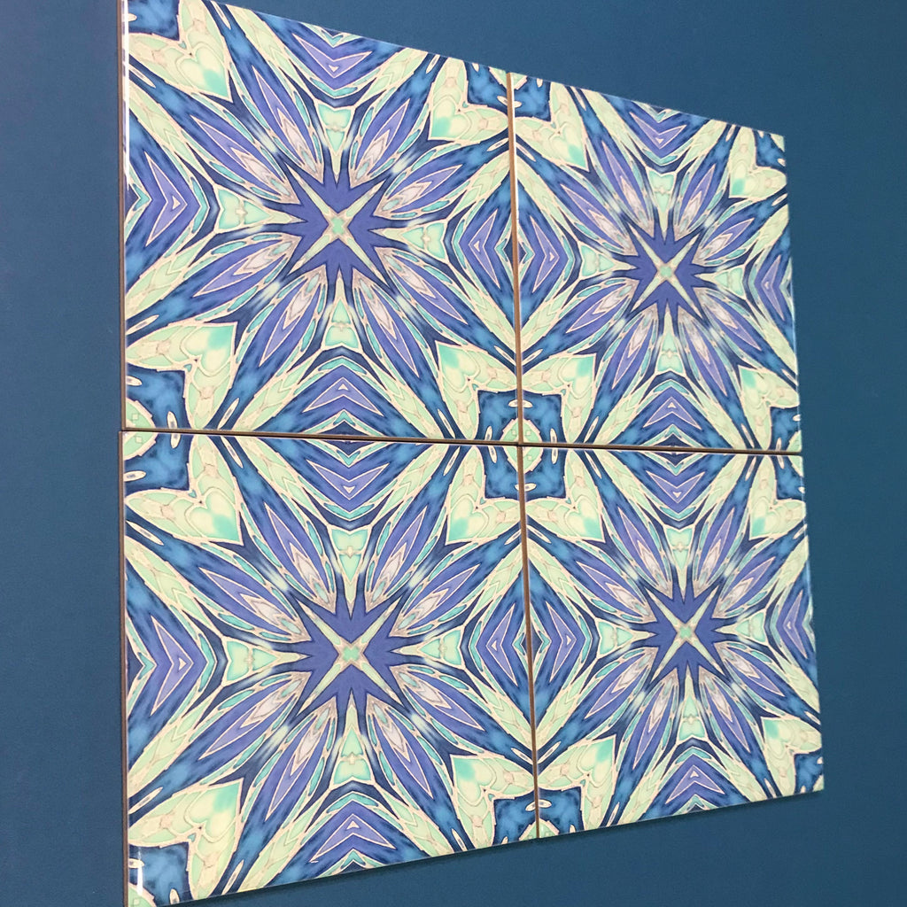 Sea Star Blue Aqua Green Ceramic Tiles -  Ceramic Hand Printed Tiles