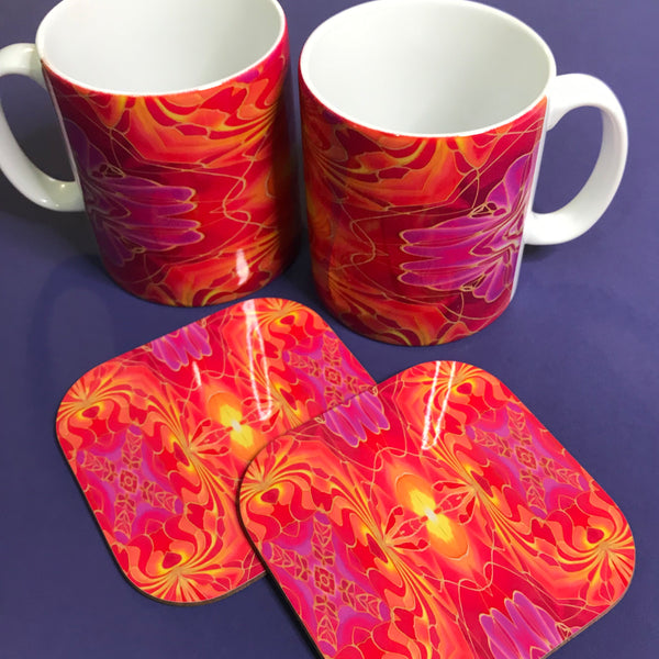Bright Pink and Red mug and coaster set or mug only - Colourful Mug Set - Red pink Mug Gift
