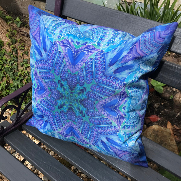 Blue Green Purple Spiral Shells Showerproof Cushion - Showerproof Garden Cushions - Blue green turquoise Cushion