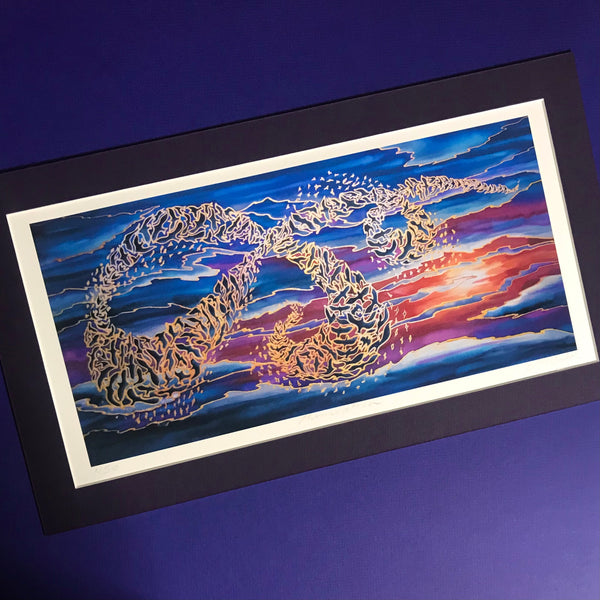 Flying Birds Murmuration Signed Print - Blue Purple Red Gold Print Art