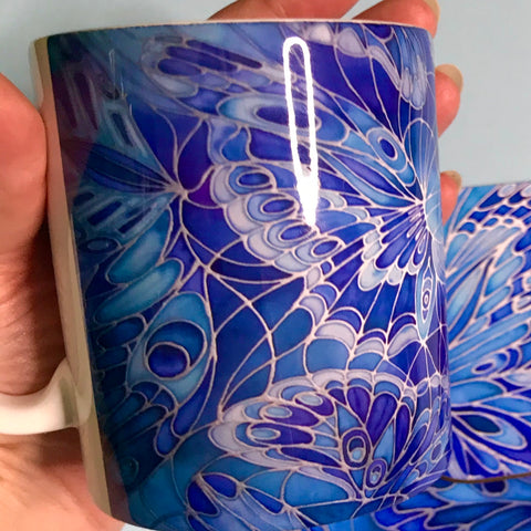 Blue Butterfly Mug and Coaster - Butterfly Mug Box Set - colours