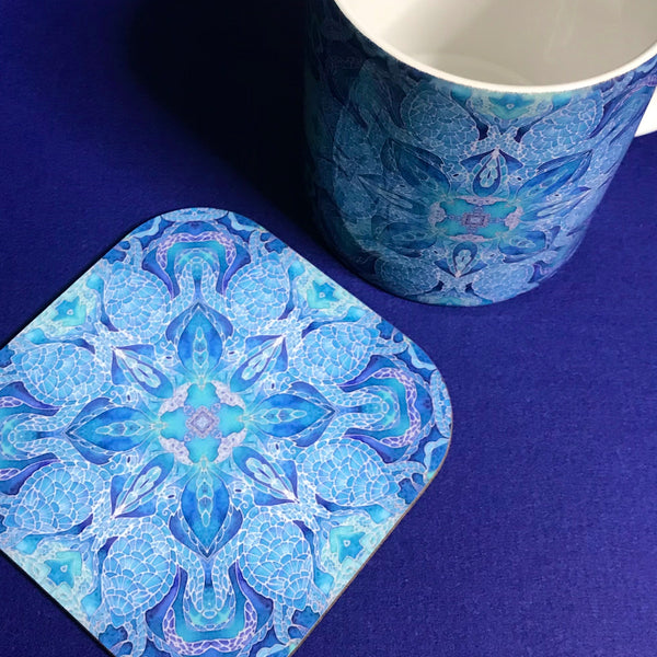 Blue Turtle Mandala Mug and Coaster Gift