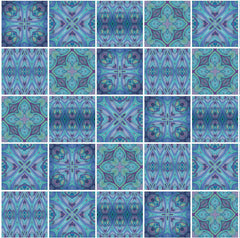 Mediterranean Blue Green Purple Set of 50 Ceramic Tiles - Blue Green Purple Turquoise Bright Bohemian Kitchen Tiles