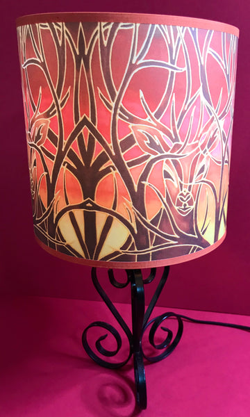 Red Stag Lampshade - Stag Sunset Drum Shade - Atmospheric Lamp Shade