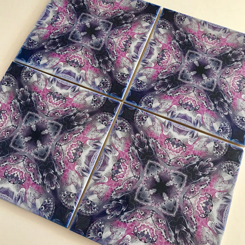 Contemporary Purple Butterfly Tiles - Beautiful Purple Grey Tiles - Ceramic Bohemian Printed Tiles