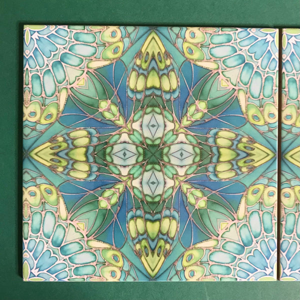Contemporary Mint Green Butterfly Star Tiles - Beautiful Green Turquoise Tiles - Bohemian Ceramic printed  Tiles