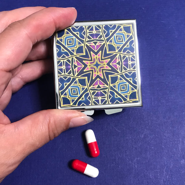 Moroccan Star Large Pill Box - Blue Purple Gold Stud Earing Jewellery Box