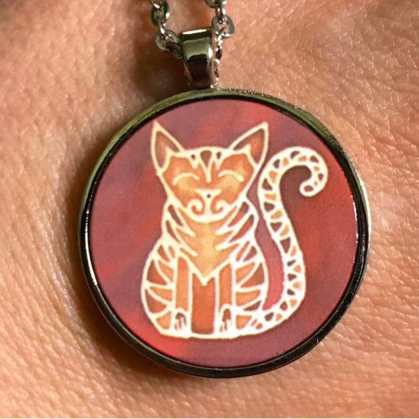 Ginger Cat Pendant - Grinning Tabby Cat Necklace - Affordable gift