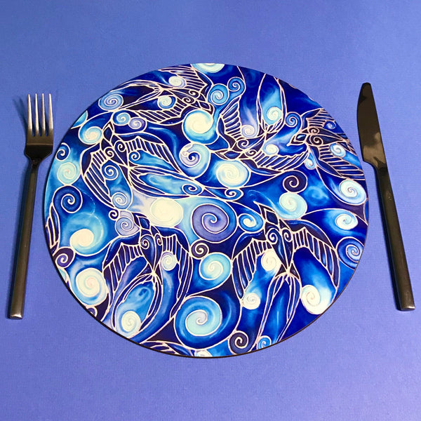 Table Mats Cobolt Blue -  Blue Swallows Place Mats - Blue Glass Chopping Boards -Swallows Coasters