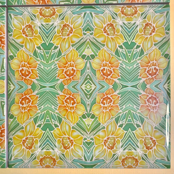 Yellow Daffodils Mixed Set of Bathroom Tiles - Arts and Crafts Look Bright Bohemian Kitchen Tiles