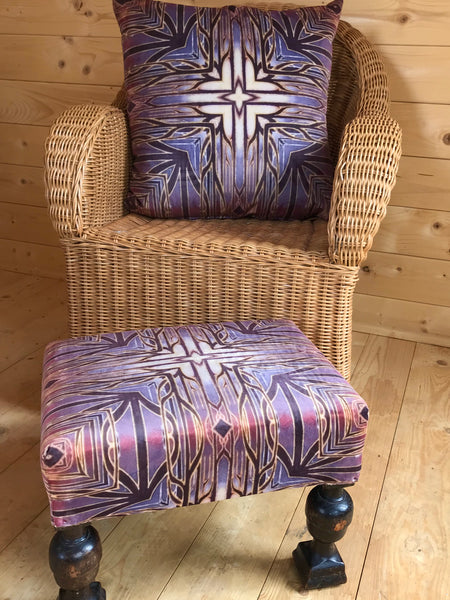 Stunning Cathedral Window Round Footstool with storage - one off Bespoke Upholstery.