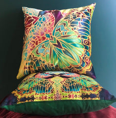 Luxurious Teal Butterfly Velvet Cushions, Green Lime Red & Plum Velvet Pillows