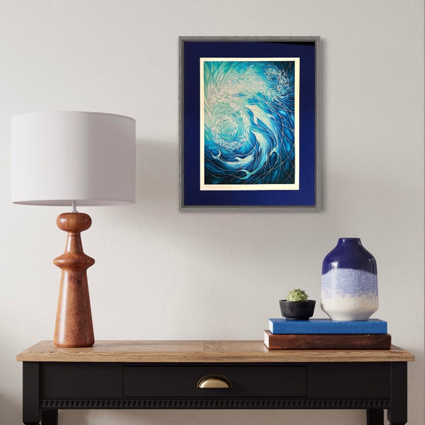 Dolphin Swirl Signed Print - Sea Life Art Print - Blue Aqua Dolphin Print - Bathroom Art