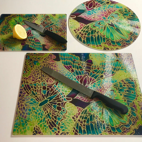 Plum Green Table Mats - Beautiful Butterfly place mats - Green butterfly chopping boards