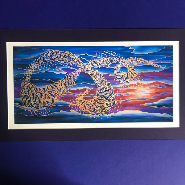 Flying Birds Murmuration Signed Print - Blue Purple Red Gold Print Art