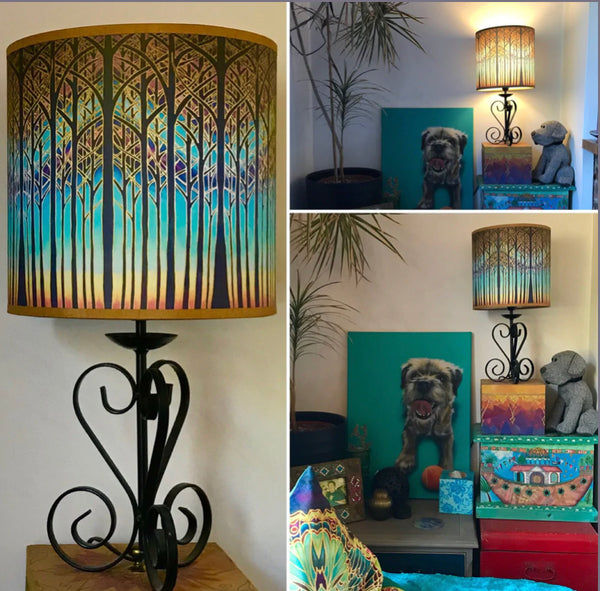 Cathedral  Trees Contemporary Floor Lamp  - Sunset Woods Light Art Lamp - Blue Turquoise Aqua trees Lamp