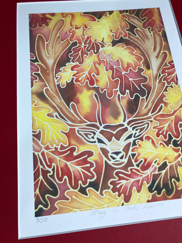 Majestic Stag in Woodland Print - Red Wildlife Art Print