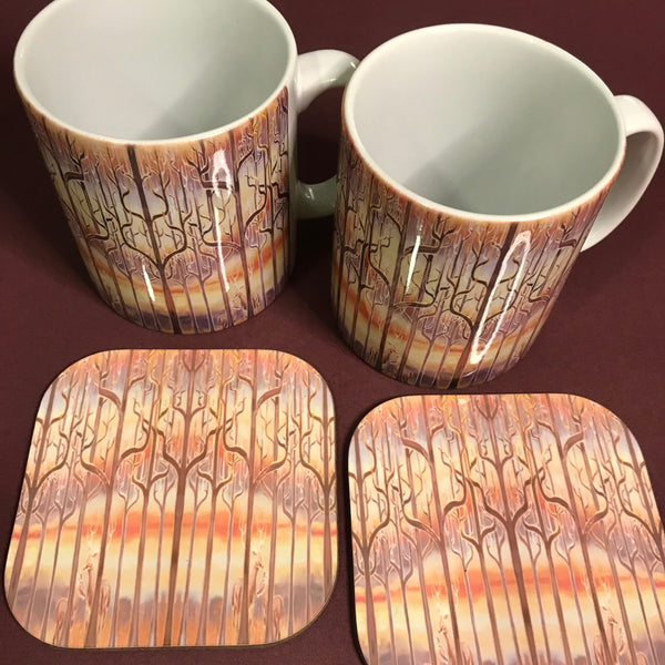 Deer in the Woods Mug and Coaster Box Set or mug only - Caramel Mug Set - Stag and Deer Mug Gift