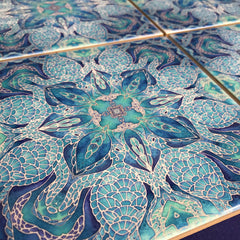Blue Turtle Mandala Tiles -  Ceramic Hand Printed Tiles