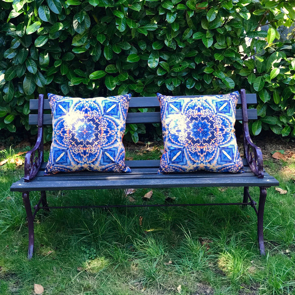 Grey blue showerproof Cushions - Orange grey blue  Garden Cushion