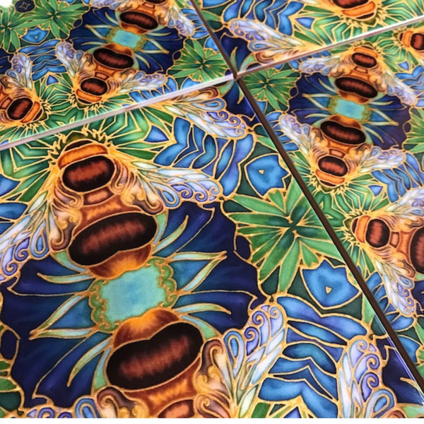 Gorgeous Blue Green Caramel Bumble Bees Mixed Set - Beautiful Ceramic Bohemian Tiles - Kitchen Bathroom Tiles