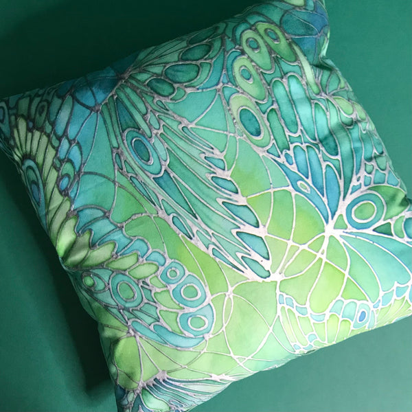 Mint Green Butterflies Art Cushion - sofa, settee, bedroom pillow - Contemporary Butterflies Accent Cushion