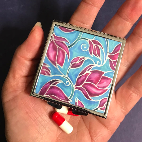 Pink Magnolias Large Pill Box - Stud Earing Jewellery Box