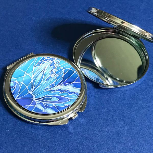 Blue Butterfly Pocket Mirror - Pretty Butterfly Handbag Mirror - Gift for Her