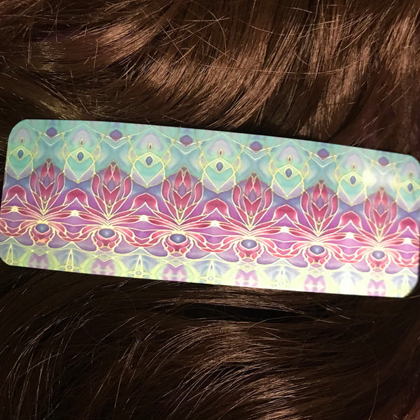 Persian Style Purple Turquoise Large Hair Clip - Orchid Patterned Hair Barrette