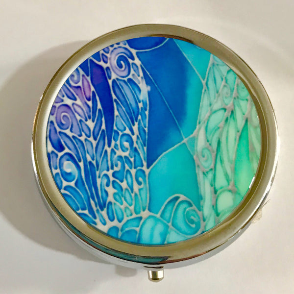 Blue Dragonflies Pill Box - Pretty Blue Round Box - Stud Earing Jewellery Box