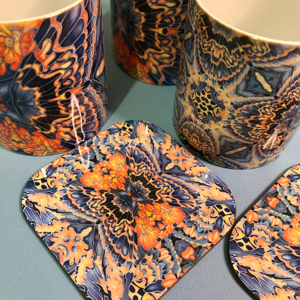 Gorgeous Orange Grey Blue Mug and Coaster box set only - Contemporary Mug Set - Grey Blue Orange Mug Gift