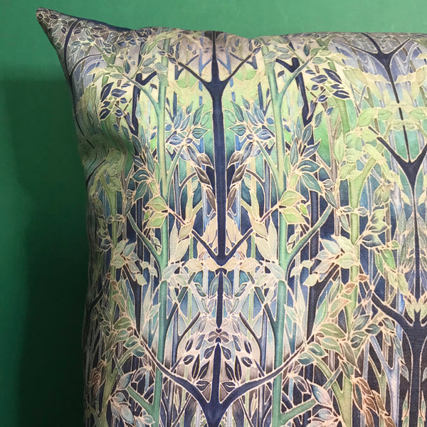 Contemporary Blue Grey Green Forest Meditation Cushion - Dramatic Throw Pillow - Chenille Cushion