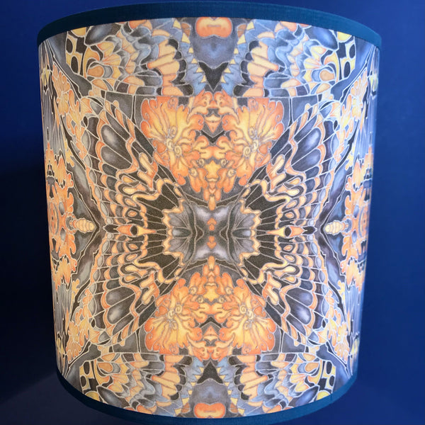 Contemporary Grey Blue Orange Butterfly Moth Lamp shade for table lamp- Butterfly Moth Drum Shade - Atmospheric lamp Shade