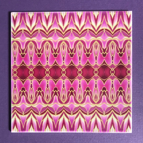 Pink Gold Persian Style Bathroom Tiles - Bohemian Kitchen Tiles - Orchid Repeat Decorative Tiles