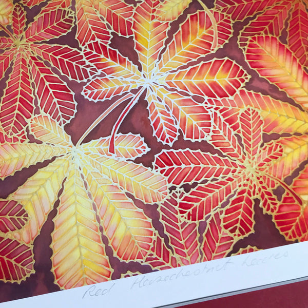Autumnal Horsechestnut Leaves Print -  Ref Yellow Leaves Art Print - Red Yellow Red Print