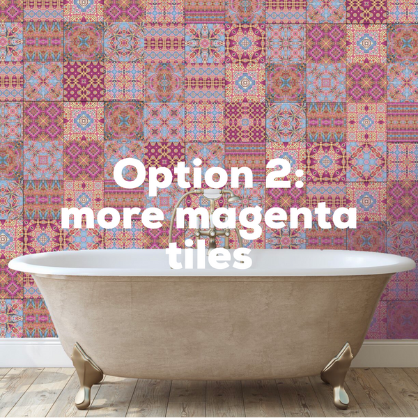 Pink Sunset Inspired Set of 50 Ceramic Tiles - Bohemian Blue Pink and Gold Warm Gentle Kitchen Bathroom Tiles