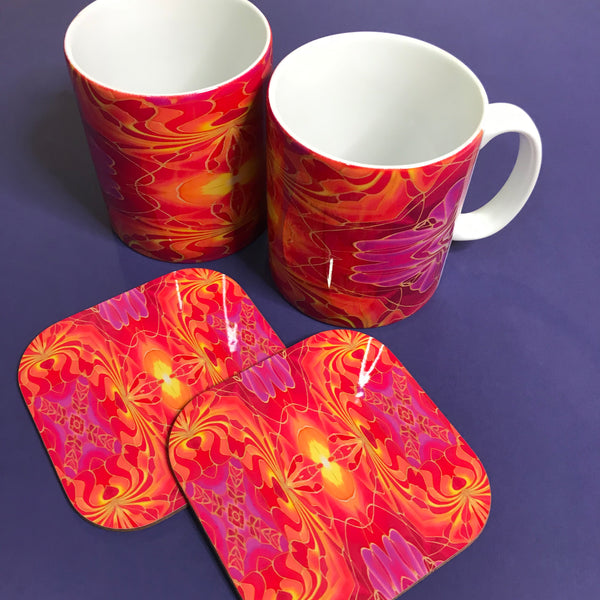Bright Pink and Red mug and coaster set or mug only - Colourful Mug Set - Red pink Mug Gift