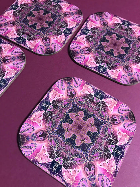 Plum Butterfly Kaleidoscope Square Table Mats & Coasters - Table Mats